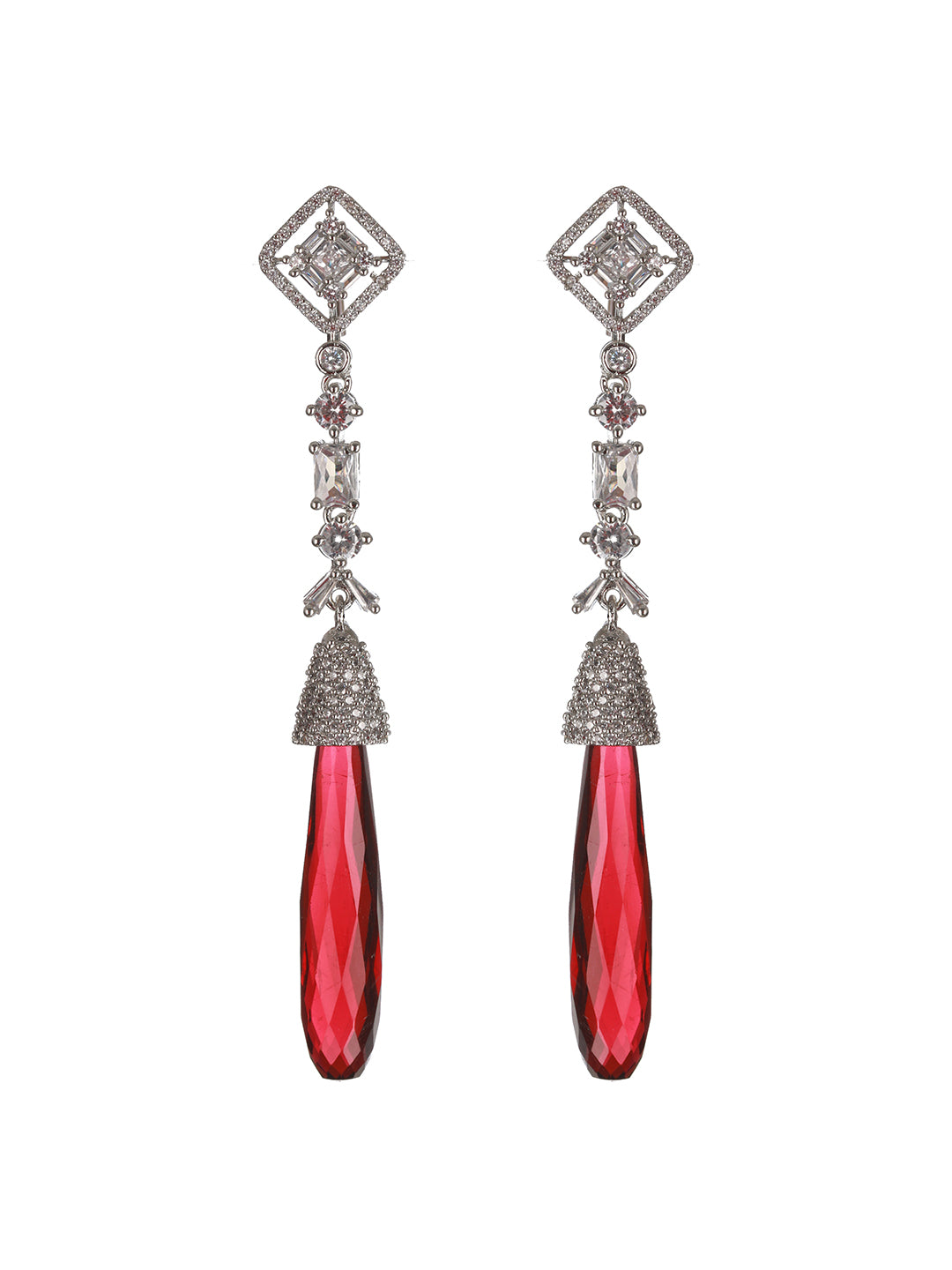 Silver Plated Red AD Studded  Designer Dangler  Earrings