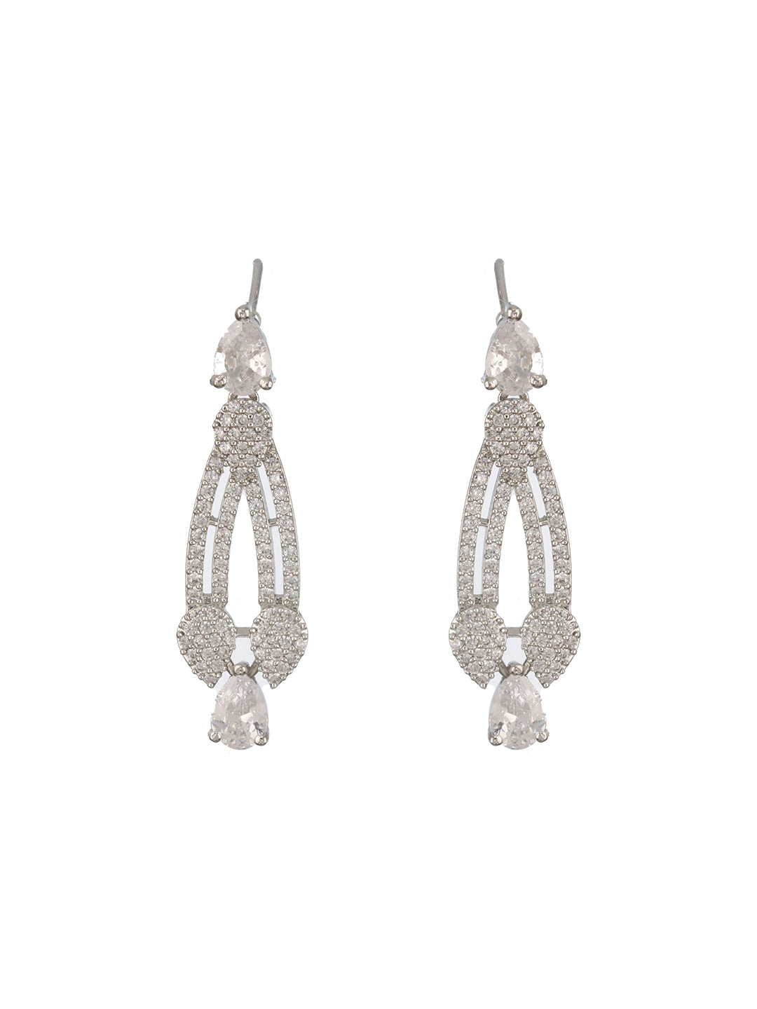 Silver Toned Zircon Studded Leaf Shaped Delicate Designer  Necklace jewellerySet