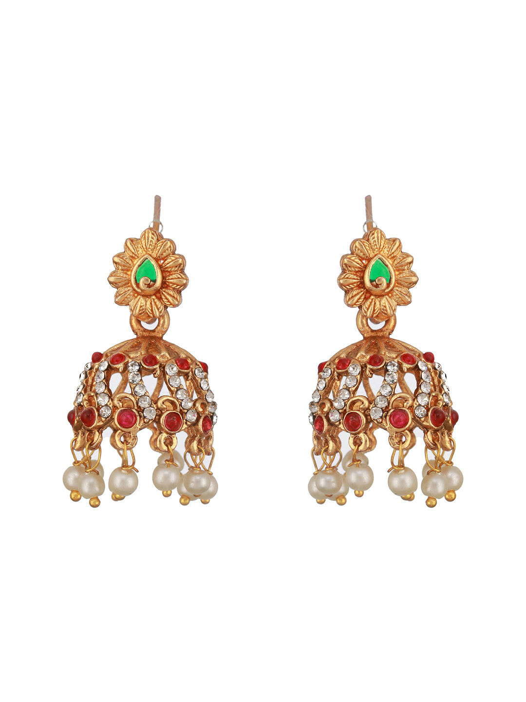 Gold Plated Green Kempo Studded Peacock Minimal Delicate Choker Jewellery Set