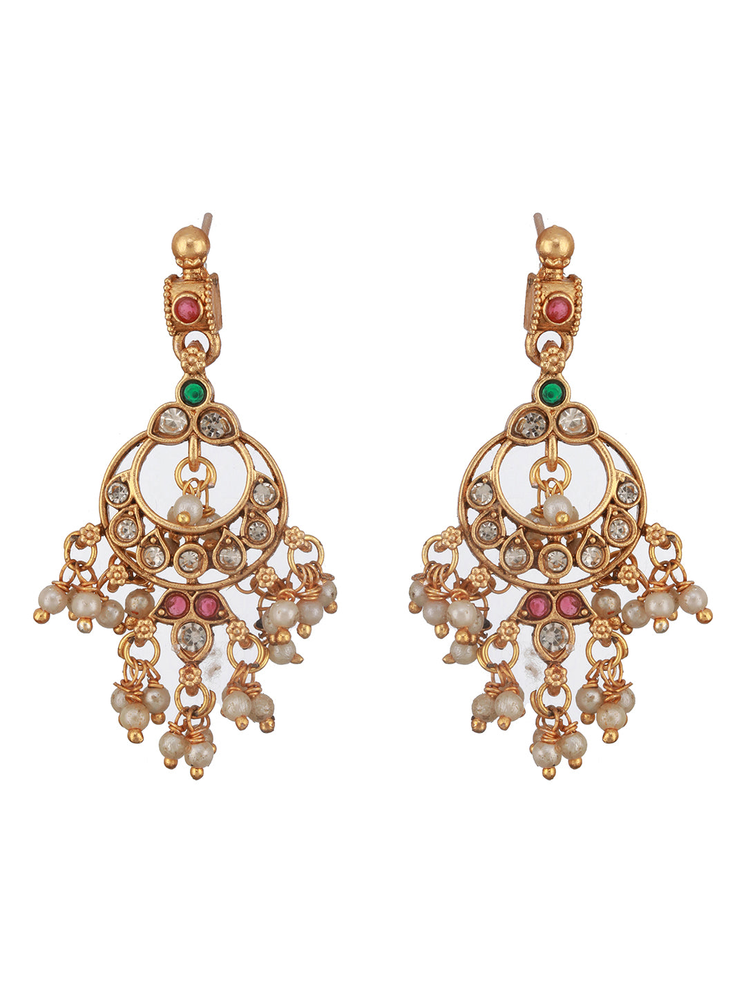 Gold Plated Kemp Stones Pearl beaded Chandbali Pendant Style Choker Jewellery  Set