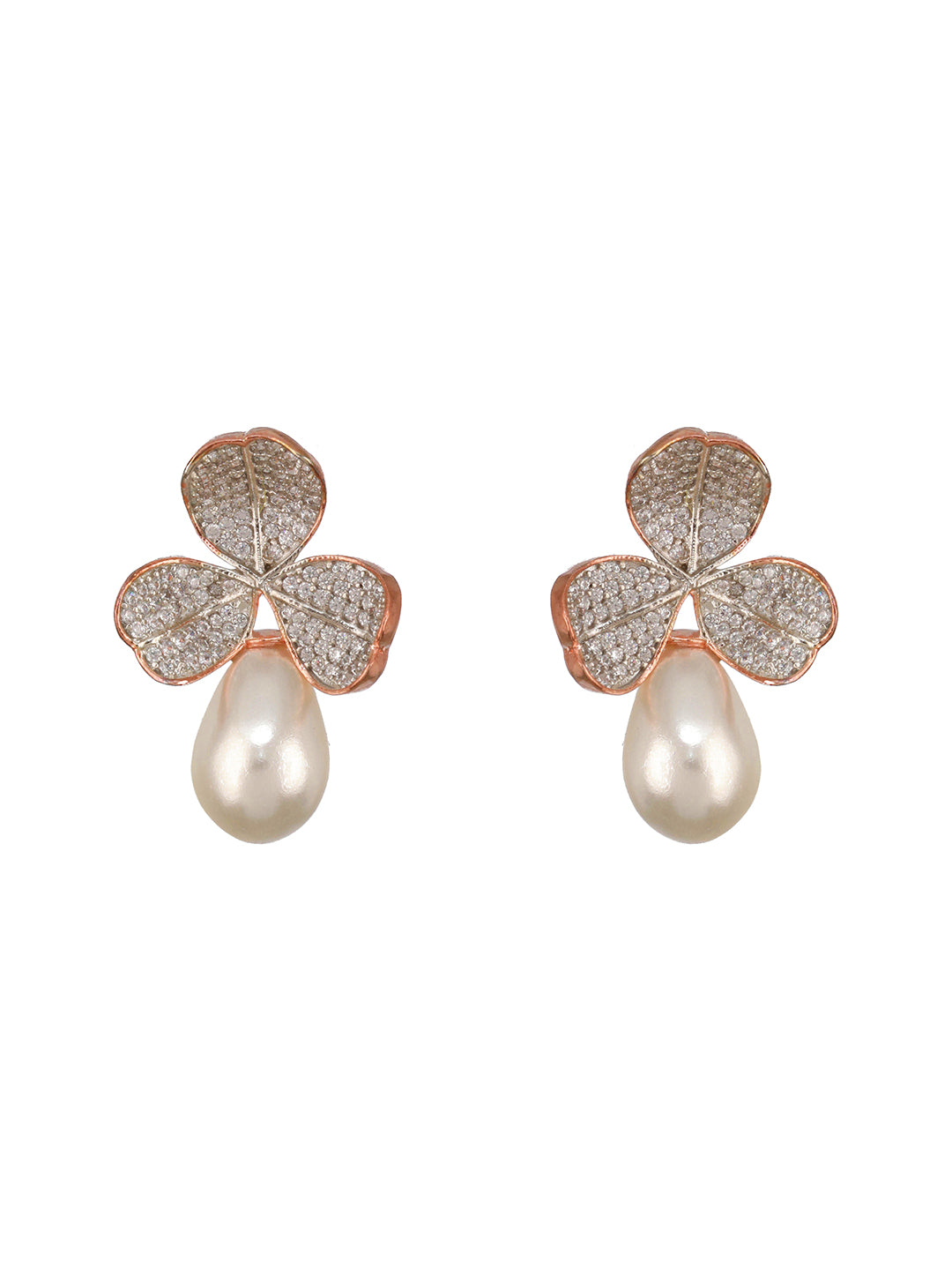 Rose Gold AD Studded Pearl Luxe Studds Earrings