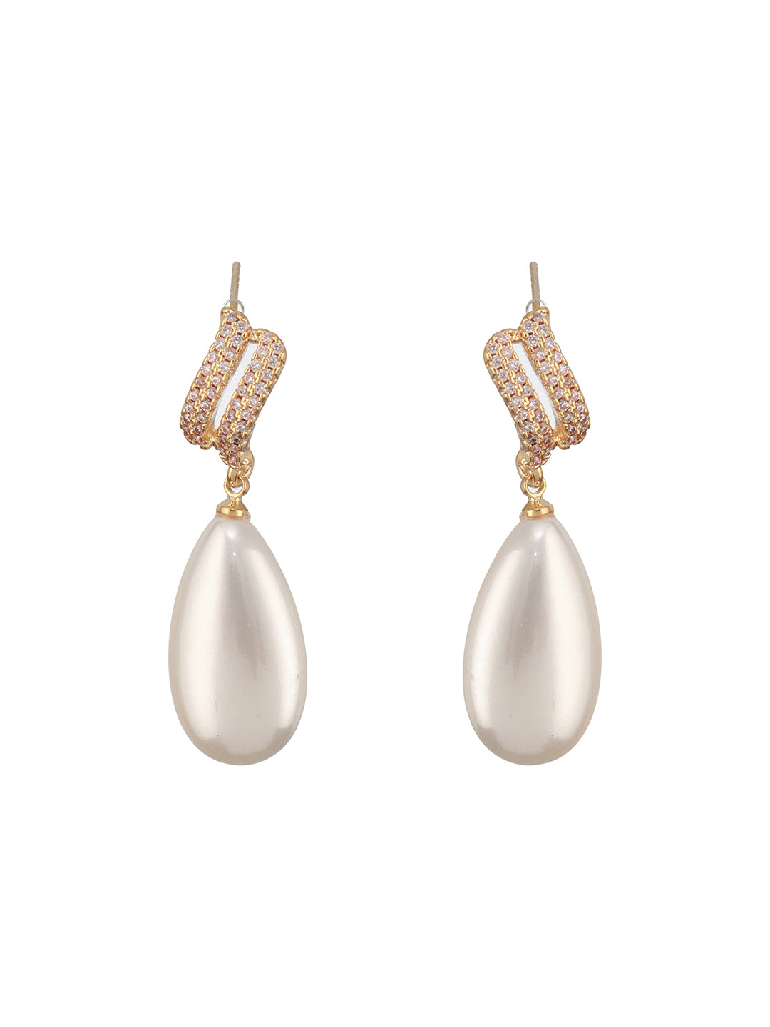 Gold Plated Tear Drop Pearl Studded Luxe  Minimal Drop Earrings