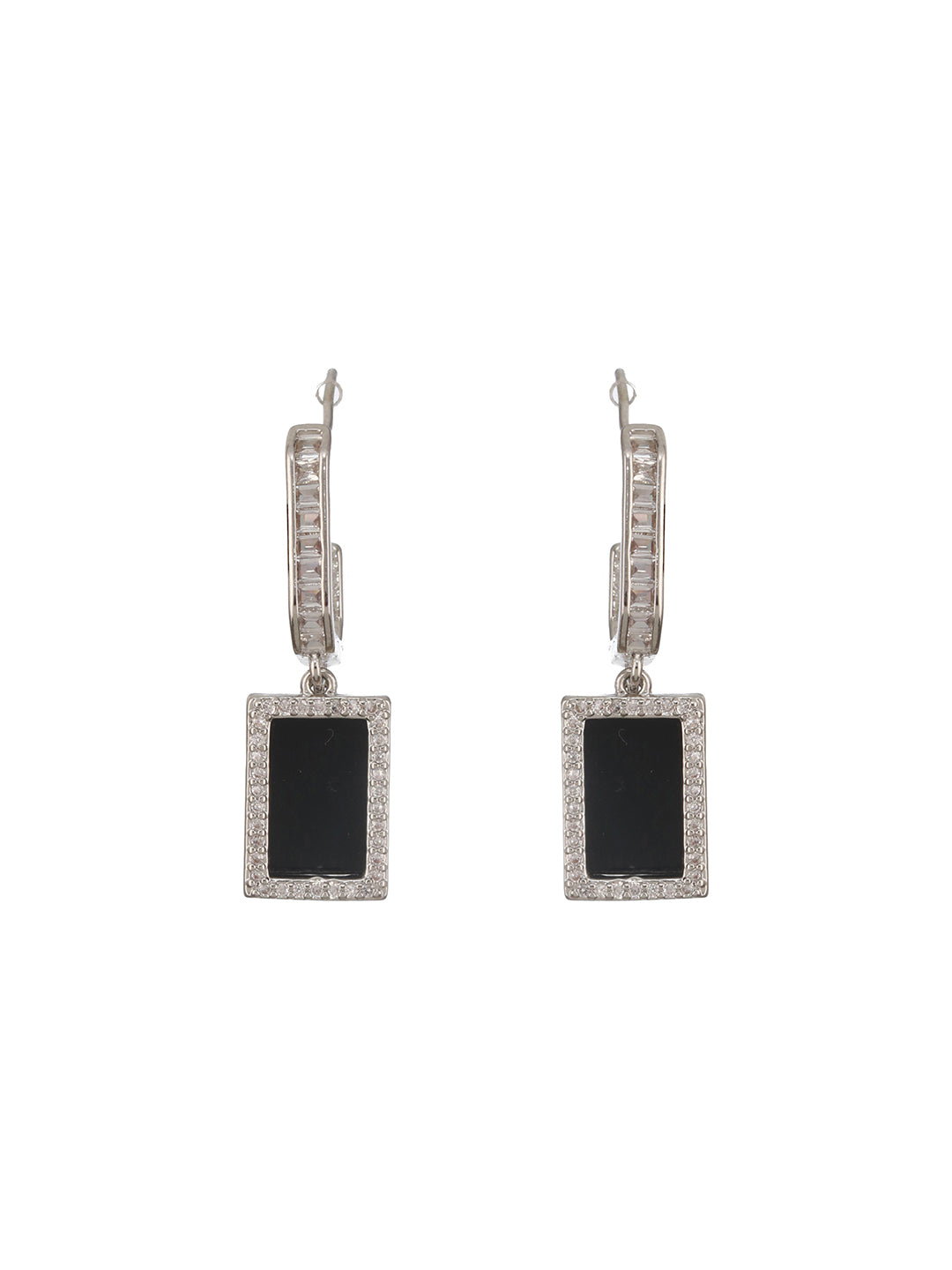 Anti-Tarnish Silver Plated Black J Shaped Square Shaped Minimal Earrings