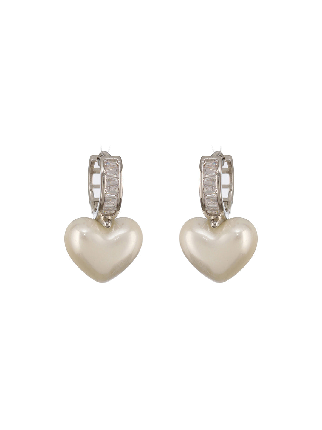 Anti-Tarnish Silver Plated Faux Pearl Studded Heart Shaped Small  Minimal Hoop Earrings