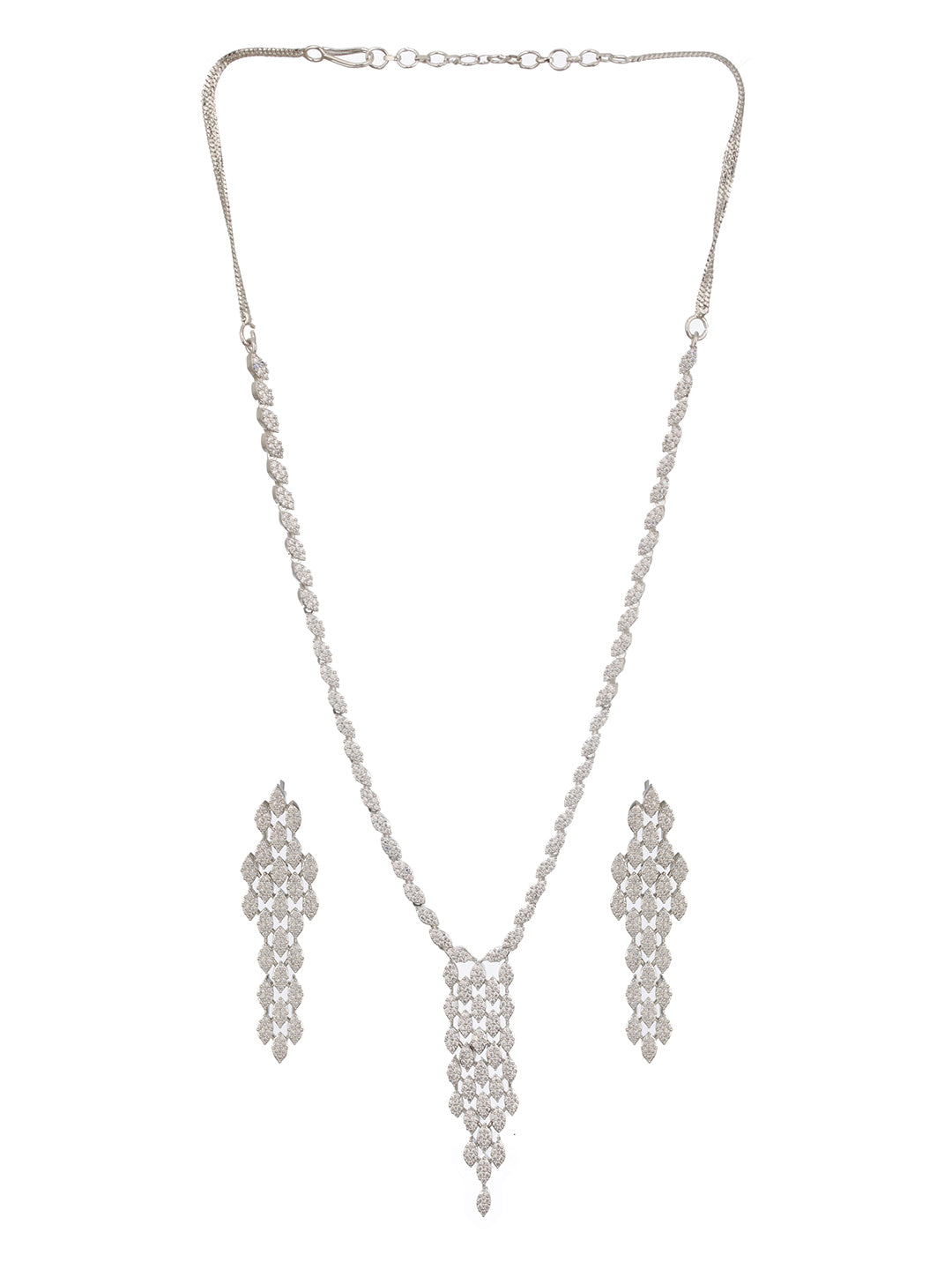 Silver Toned Ad Studded Quirky  Drop  Designer Wedding  Partywear Jewellery Set