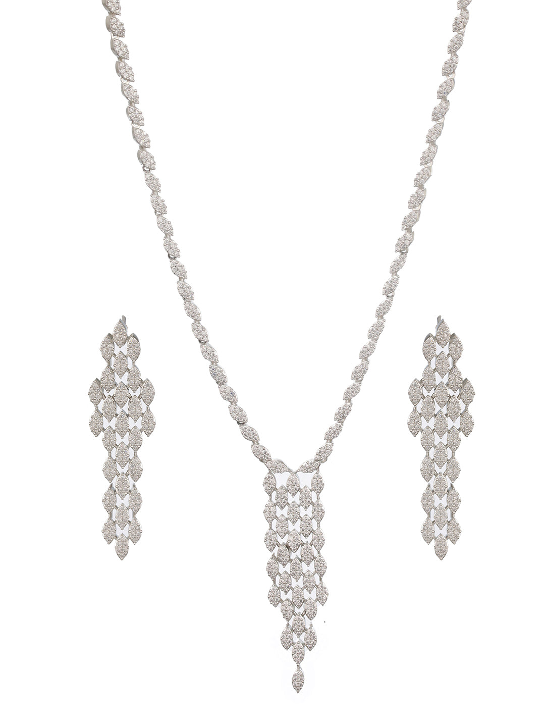 Silver Toned Ad Studded Quirky  Drop  Designer Wedding  Partywear Jewellery Set