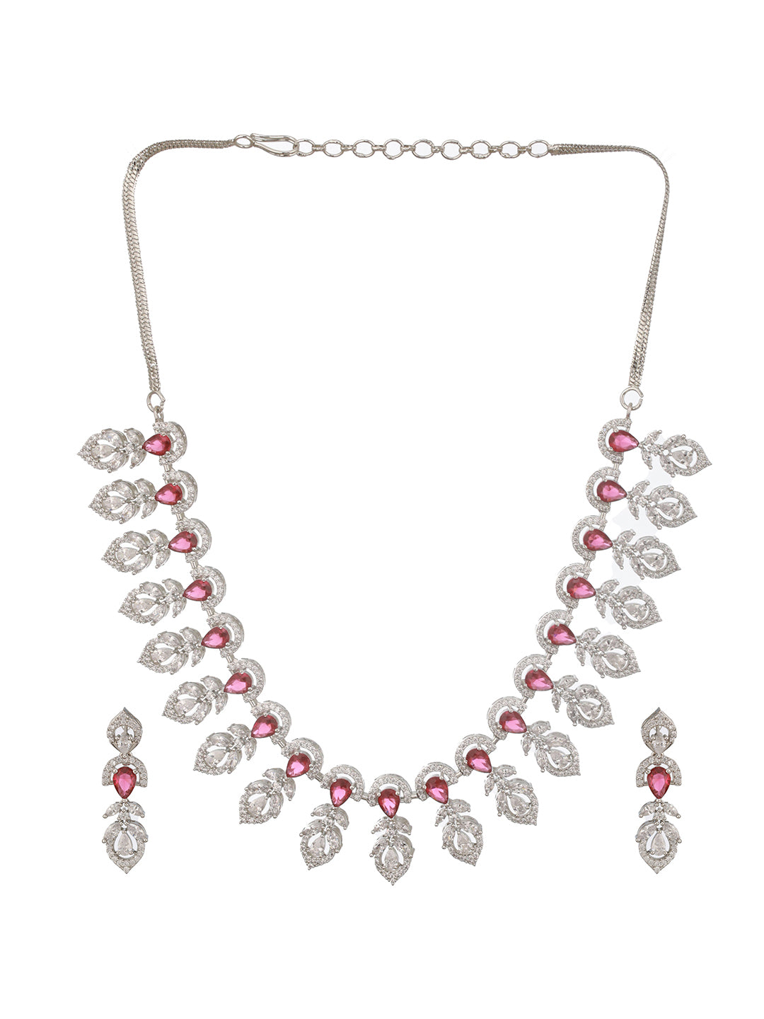 Silver Plated Ruby Red AD Studded Elegant  Floral Designer  Delicate Choker  Jewellery Set
