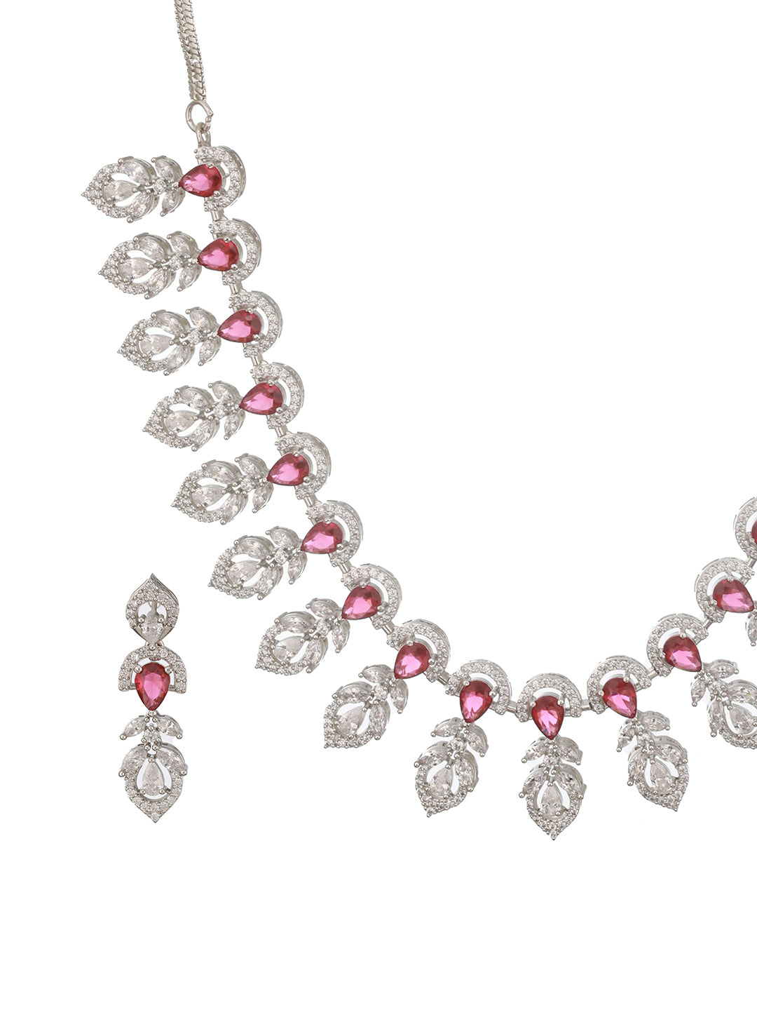 Silver Plated Ruby Red AD Studded Elegant  Floral Designer  Delicate Choker  Jewellery Set