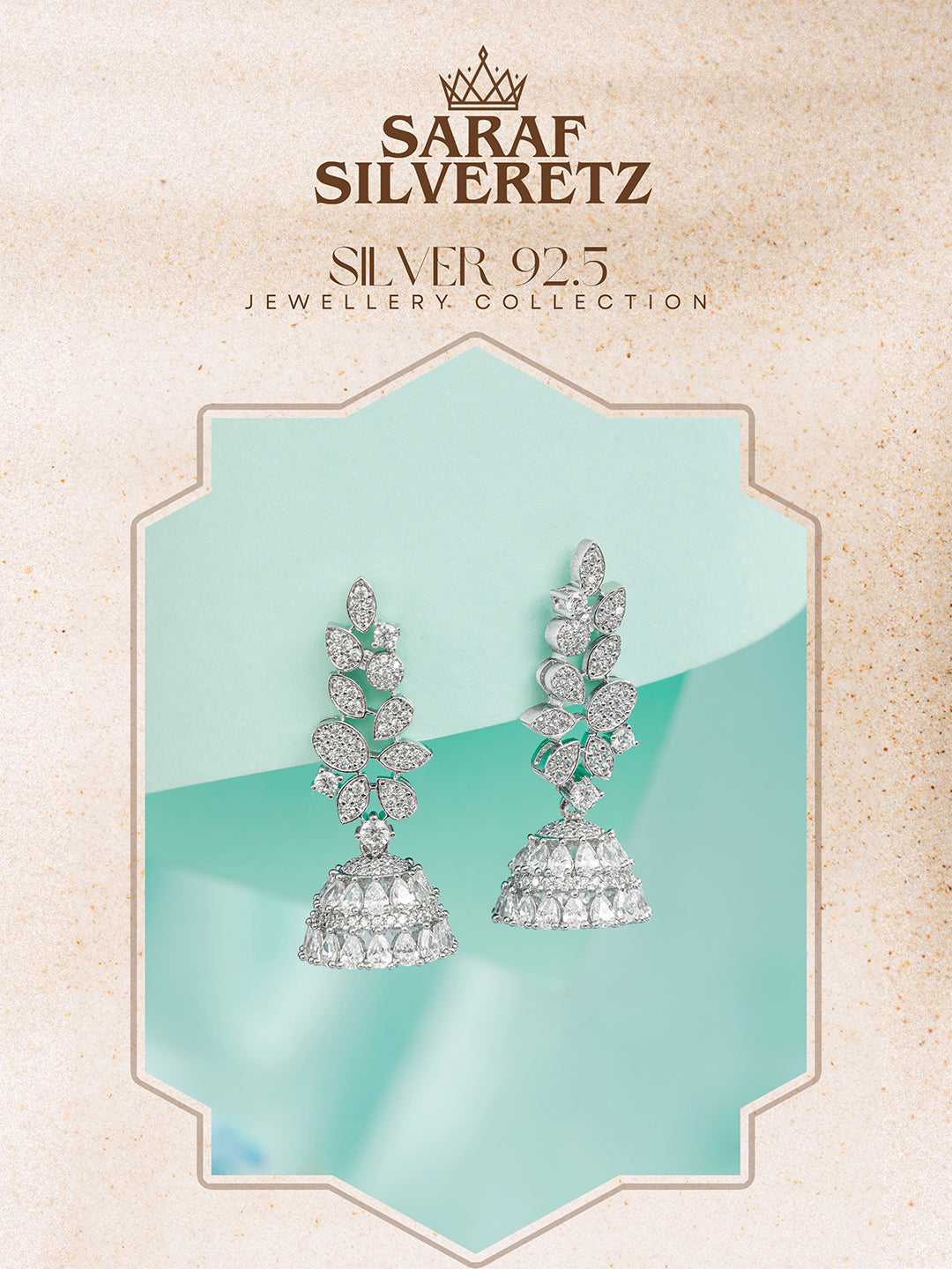 925 Sterling Silver Cubic Zirconia Leafy Jhumka Earrings