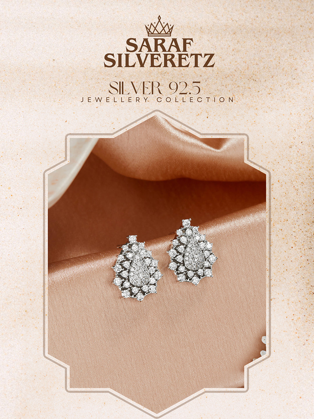 925 Sterling Silver Rhodium Plated Cubic Zircon Pear Shaped Studds Earrings