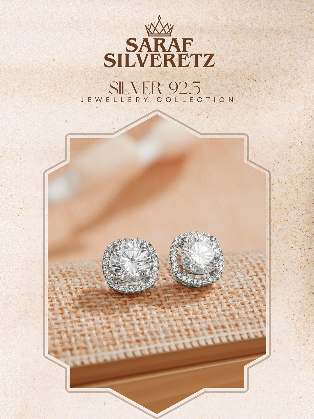 925 Sterling Silver Rhodium Plated Halo Solitaire Studds Earrings