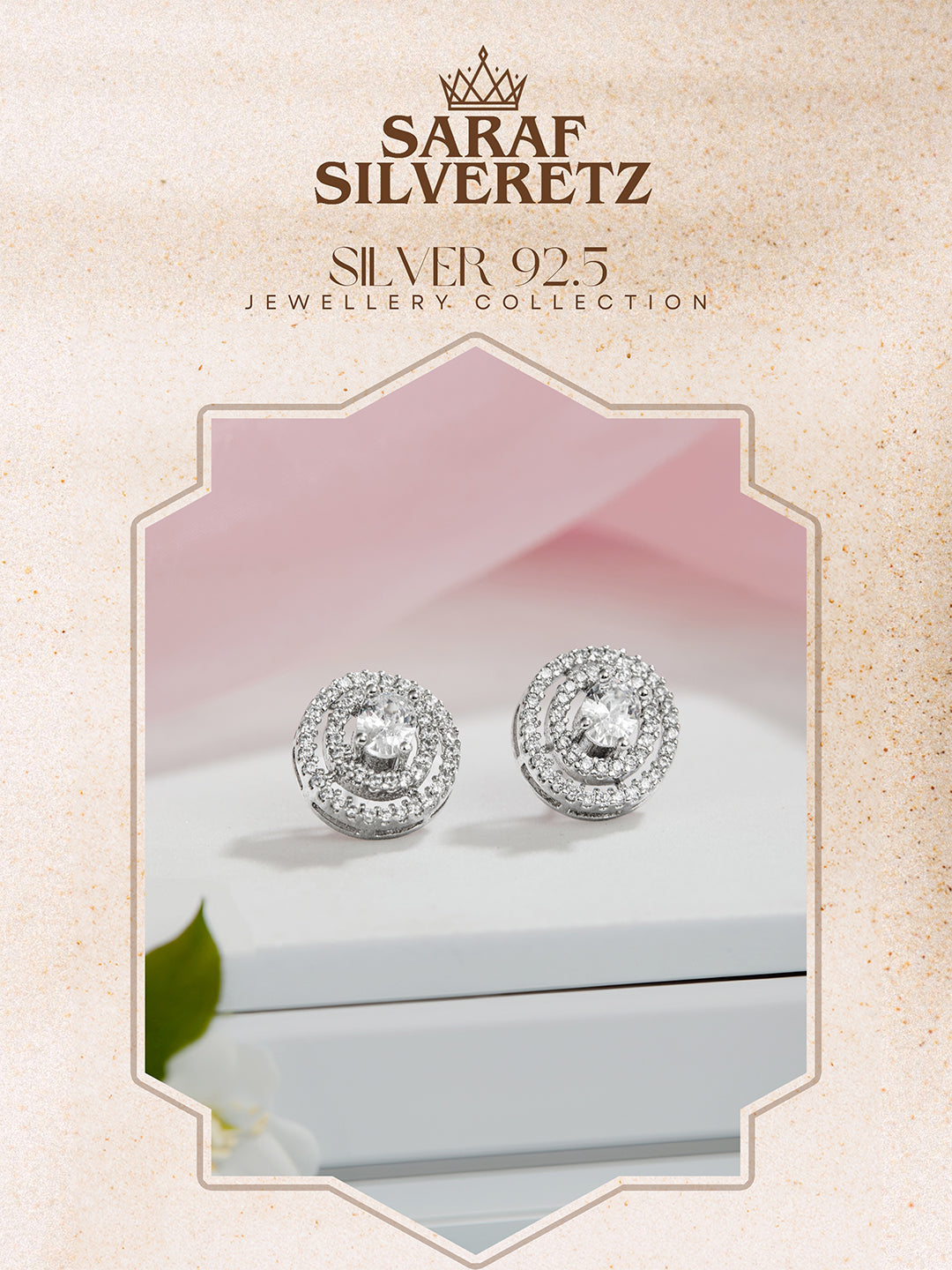 925 Sterling Silver Cubic Zirconia Concentric Circular Studds Earring