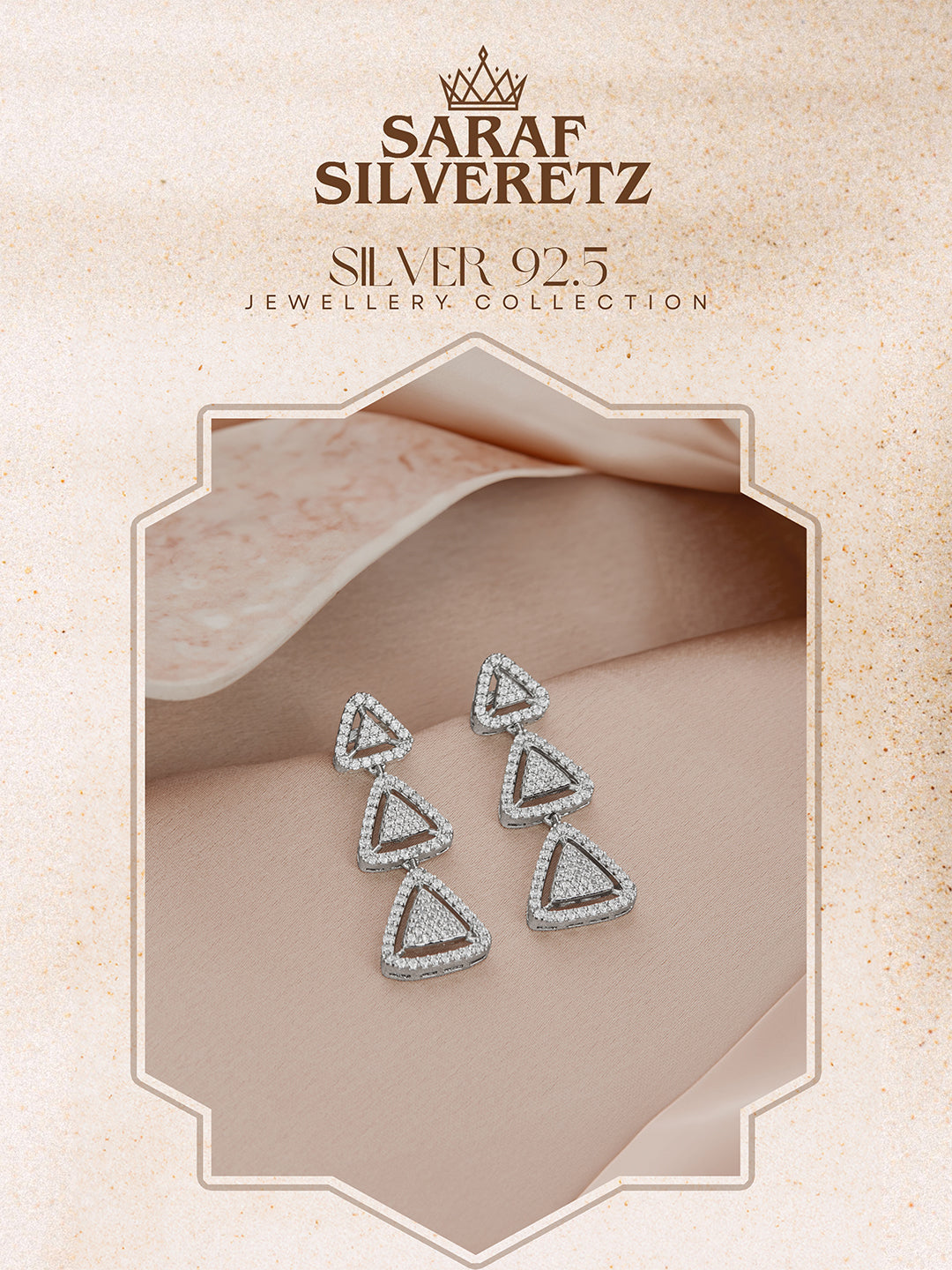 925 Sterling Silver Rhodium Plated CZ Pyramid Drop Earrings