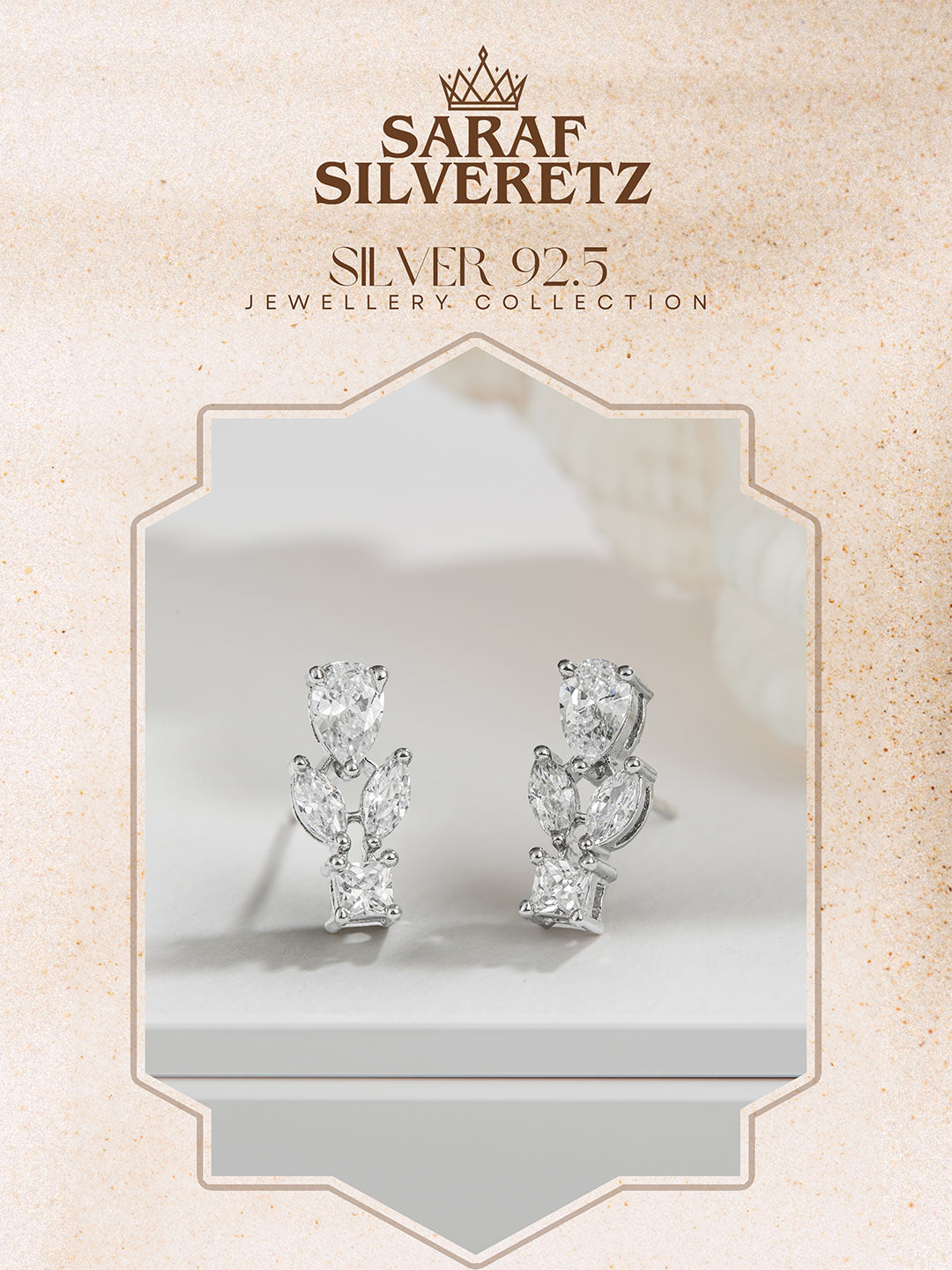 925 Sterling Silver Cubic Zirconia Leaf Studds Earrings