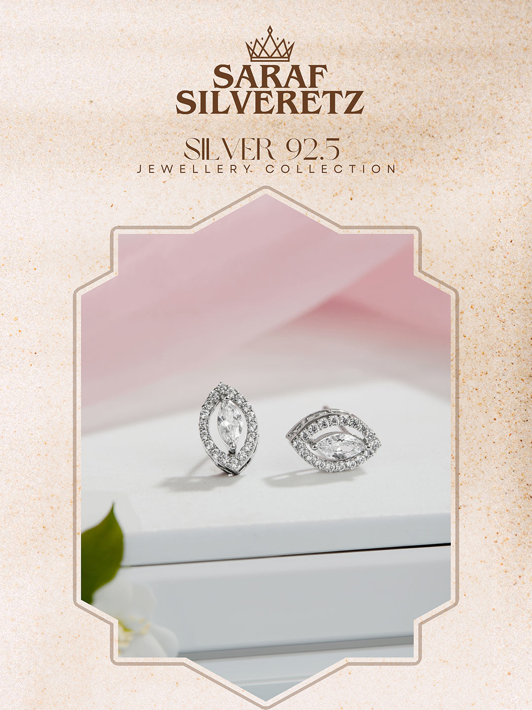 925 Sterling Silver Cubic Zirconia  Oval Marquis Studds Earrings