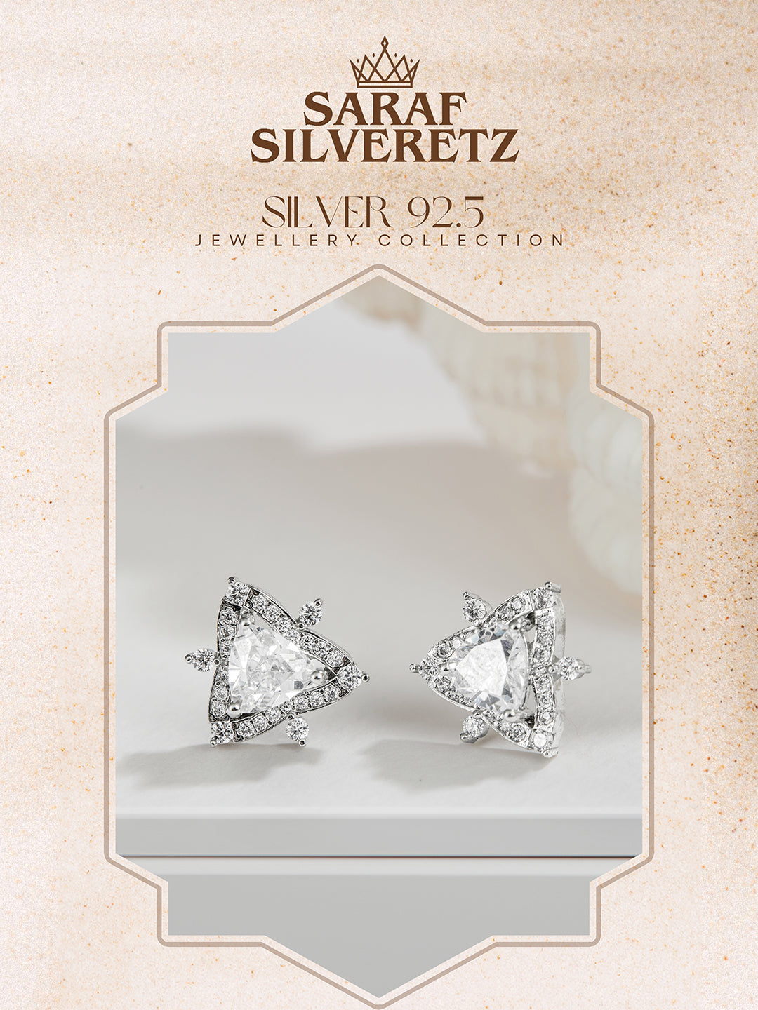 925 Sterling Silver Triangular Leafy Studs Earrings