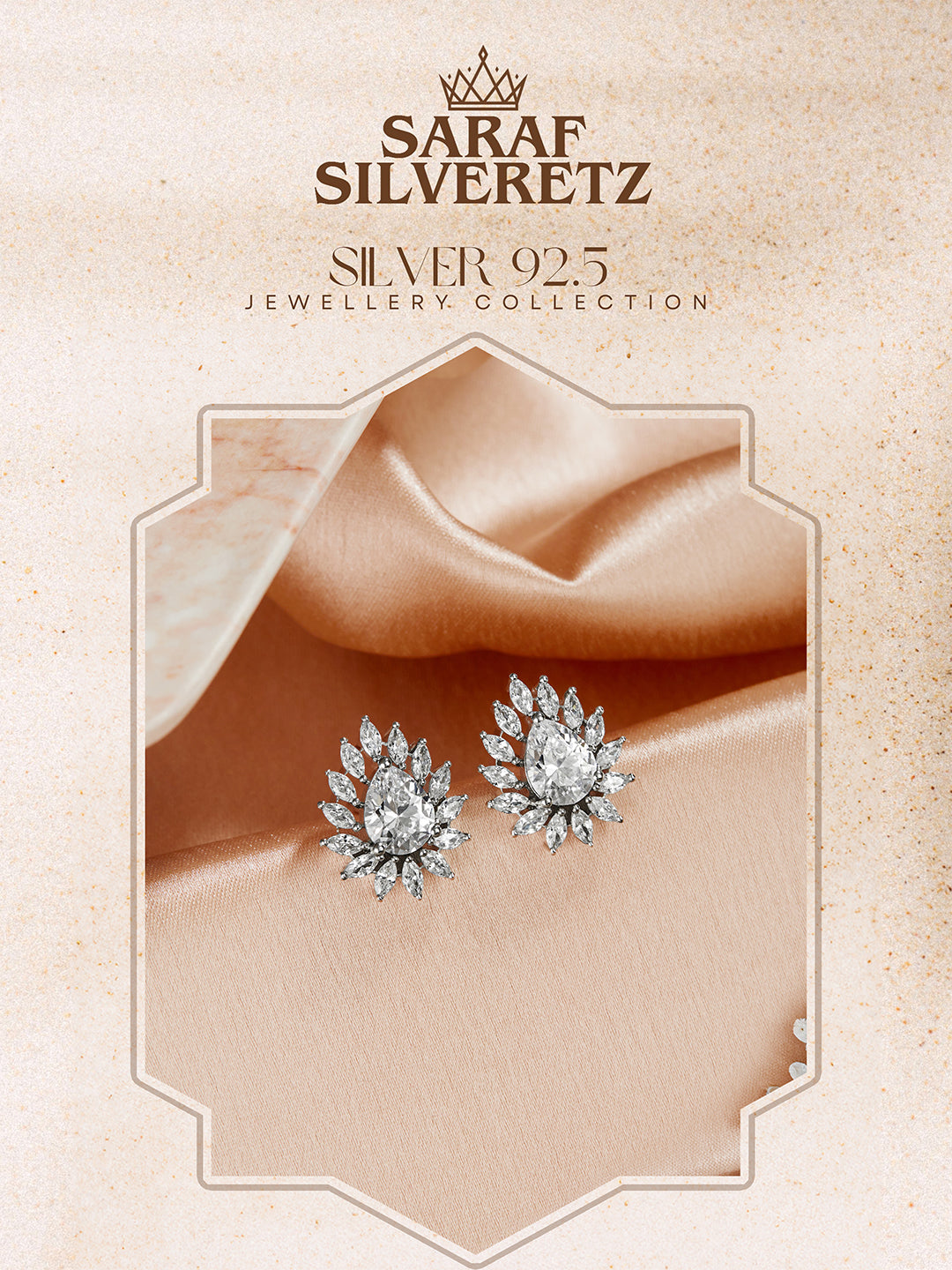 925 Sterling Silver Rhodium Plated Drop Shaped Solitaire Earrings