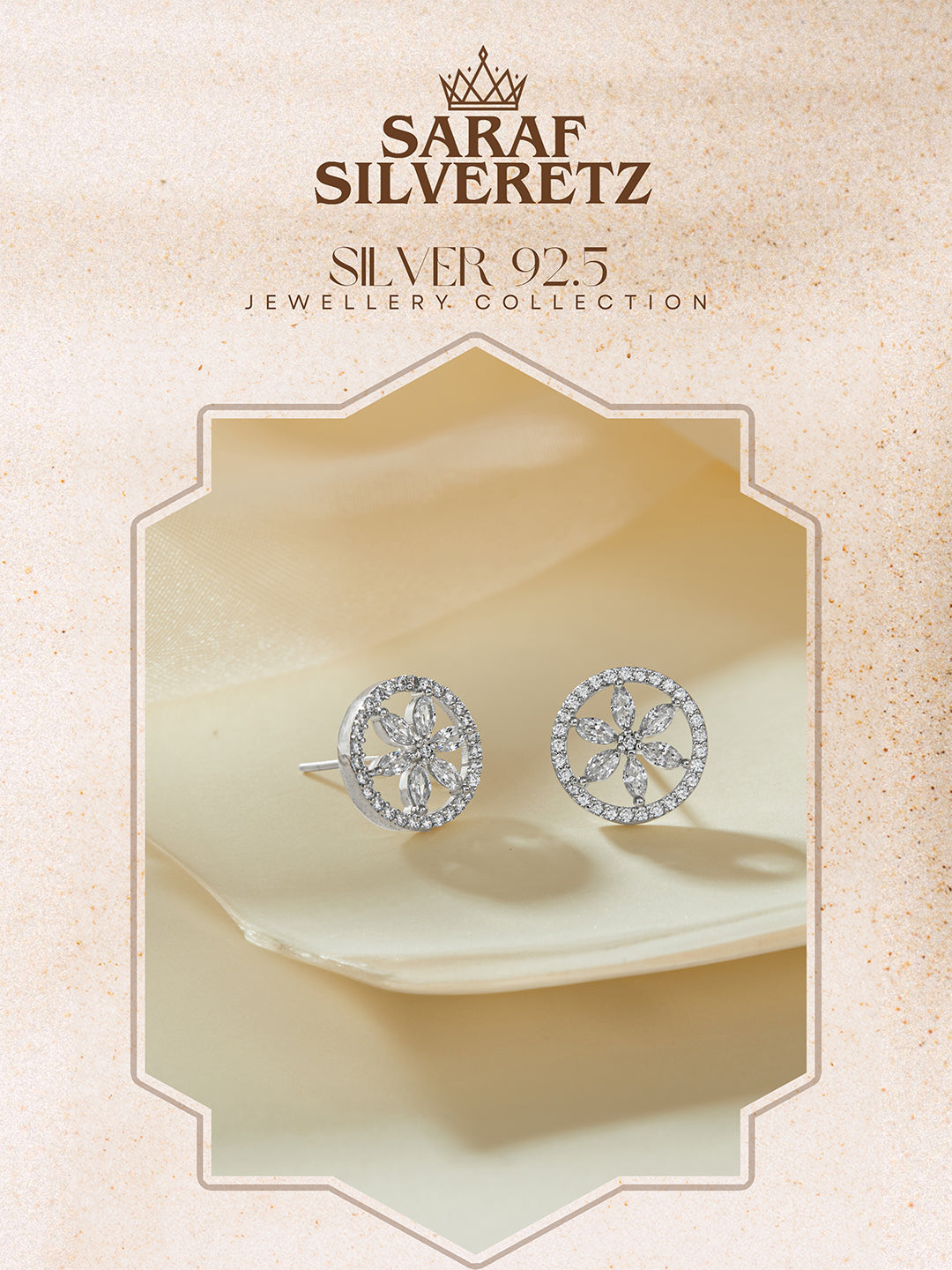 925 Sterling Silver Rhodium Plated Cubic Zirconia Floral Studds Earrings