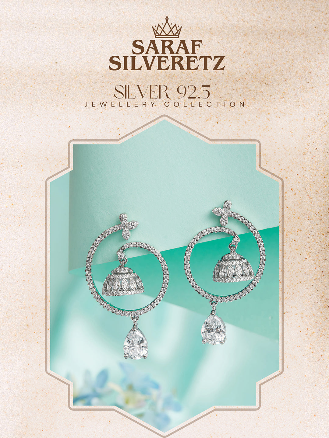 925 Sterling Silver Rhodium Plated Chandbali Drop Earrings