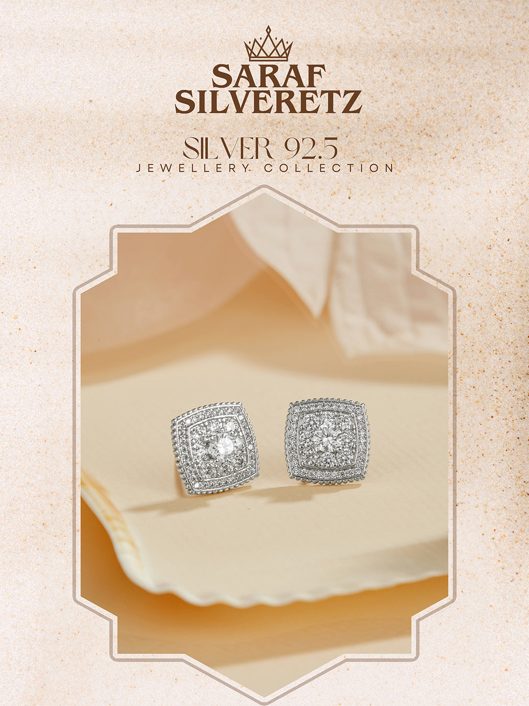 925 Sterling Silver Rhodium Plated Geometric Square Cluster CZ Studds Earrings