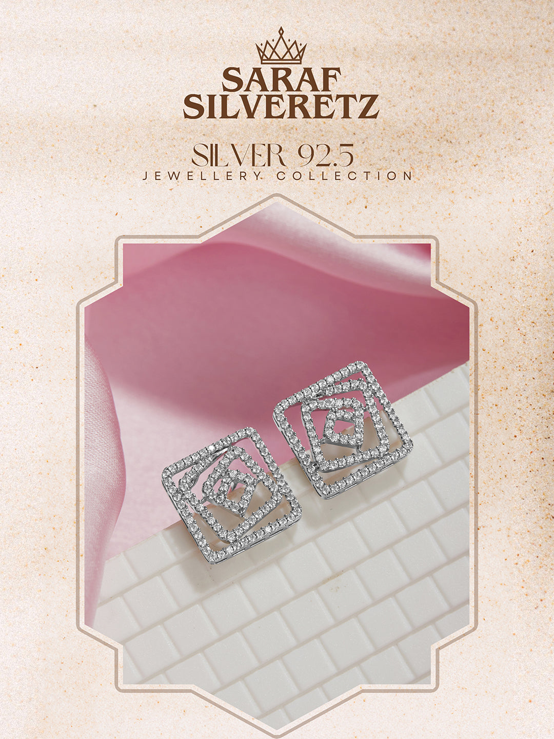 925 Sterling Silver Rhodium Plated CZ Studded Geometric Studds Earrings