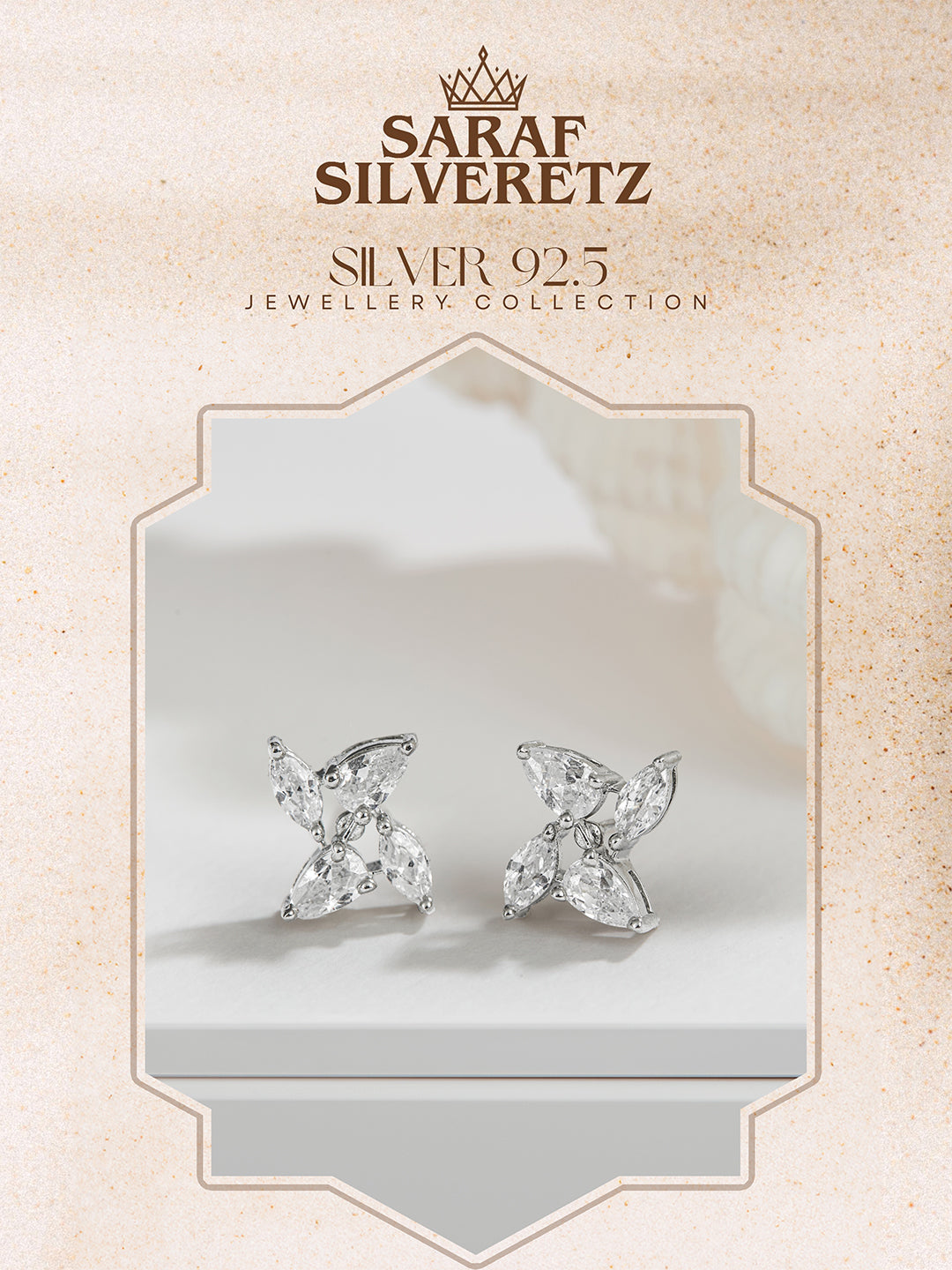 925 Sterling Silver White CZ studded Rhodium Plated Floret Studds Earrings