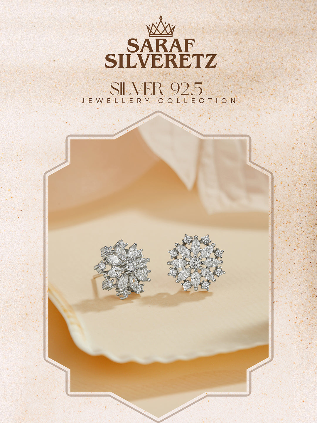 925 Sterling Silver CZ Studded Rhodium Plated Floral Clustered Studds Earrings