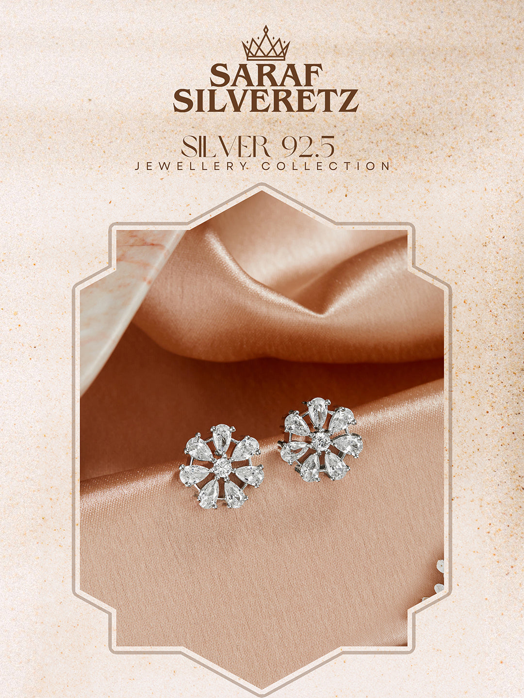 925 Sterling Silver Rhodium Plated CZ Studded Floral Studds Earrings