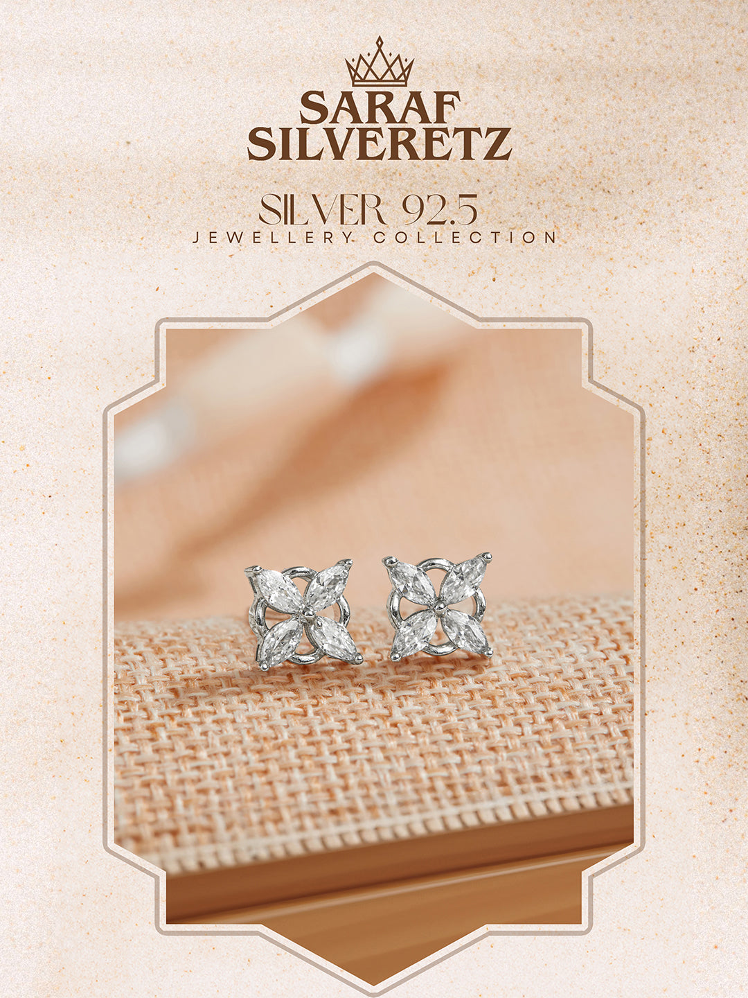 925 Sterling Silver Rhodium Plated CZ Studded Minimal Flower Studds Earrings