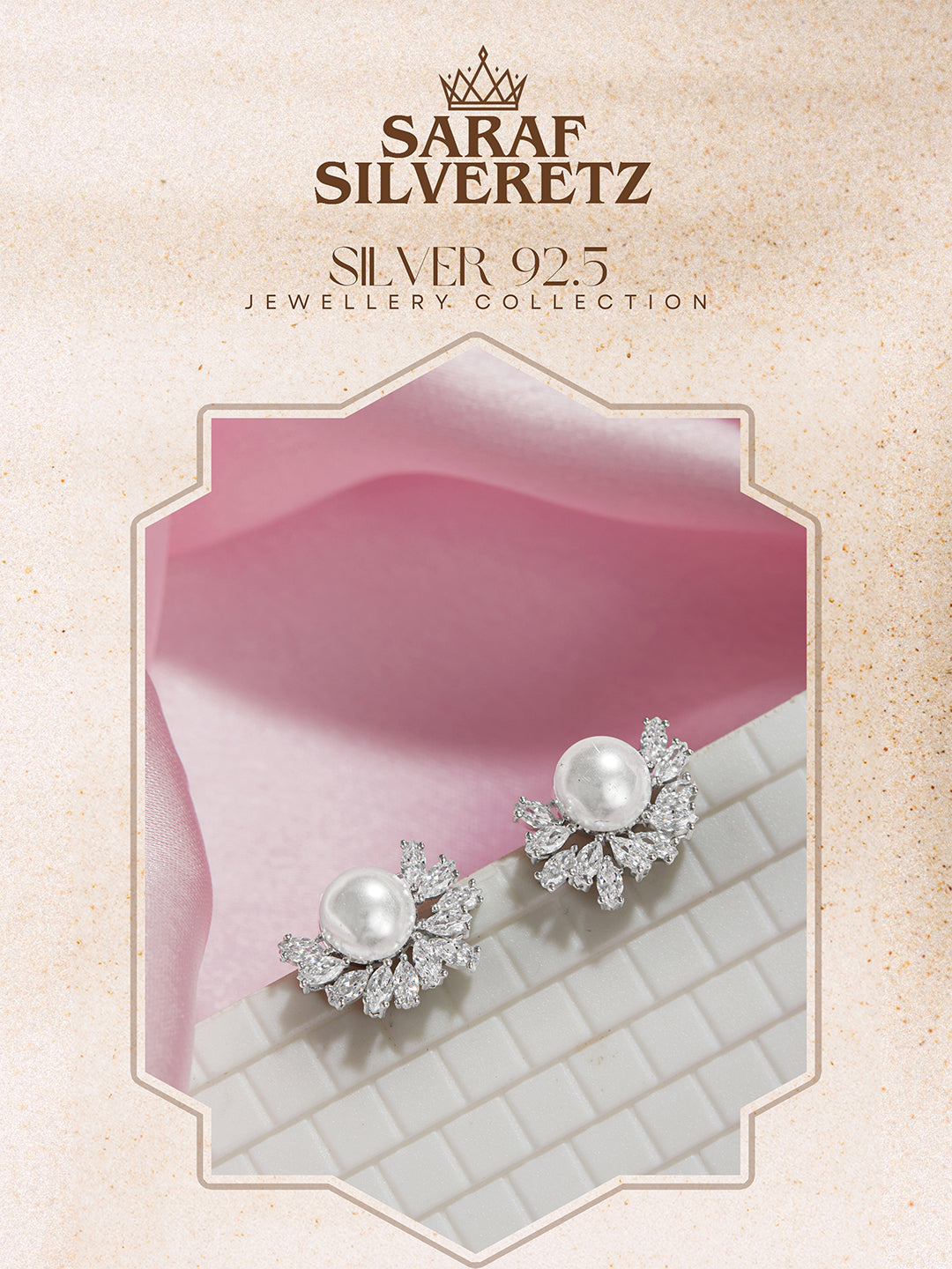 925 Sterling Silver Rhodium Plated Semi Flower Faux Pearl Studds Earrings