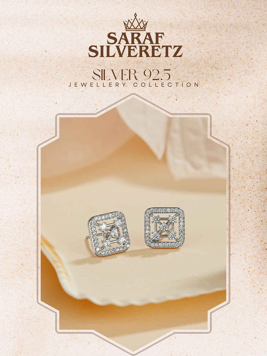 925 Sterling Silver Rhodium Plated Geometric Square Floret Studds Earrings