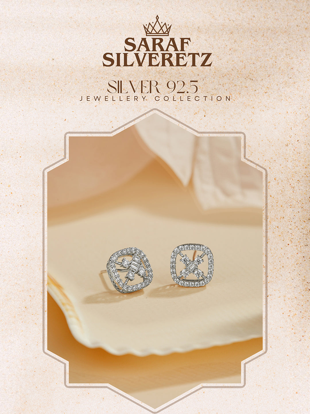 925 Sterling Silver Rhodium Plated Baguette Shaped CZ Square Floret Earrings