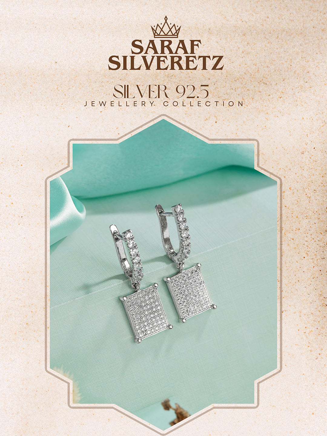 925 Sterling Silver Rhodium Plated Square Drop Bali Hoop Earrings