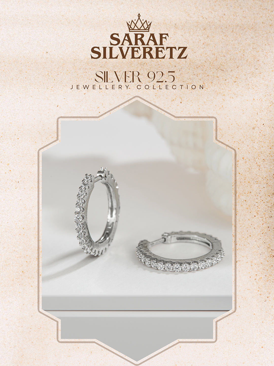 925 Sterling Silver Rhodium Plated  CZ Studded Classic Hoop Earrings