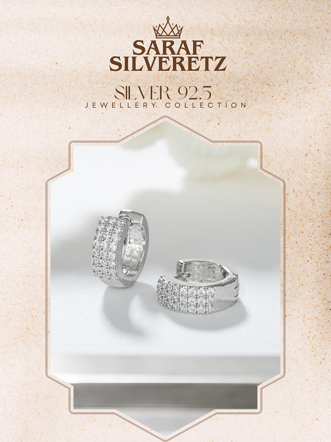 925 Sterling Silver Rhodium Plated  CZ Studded Small  Hoop Earrings