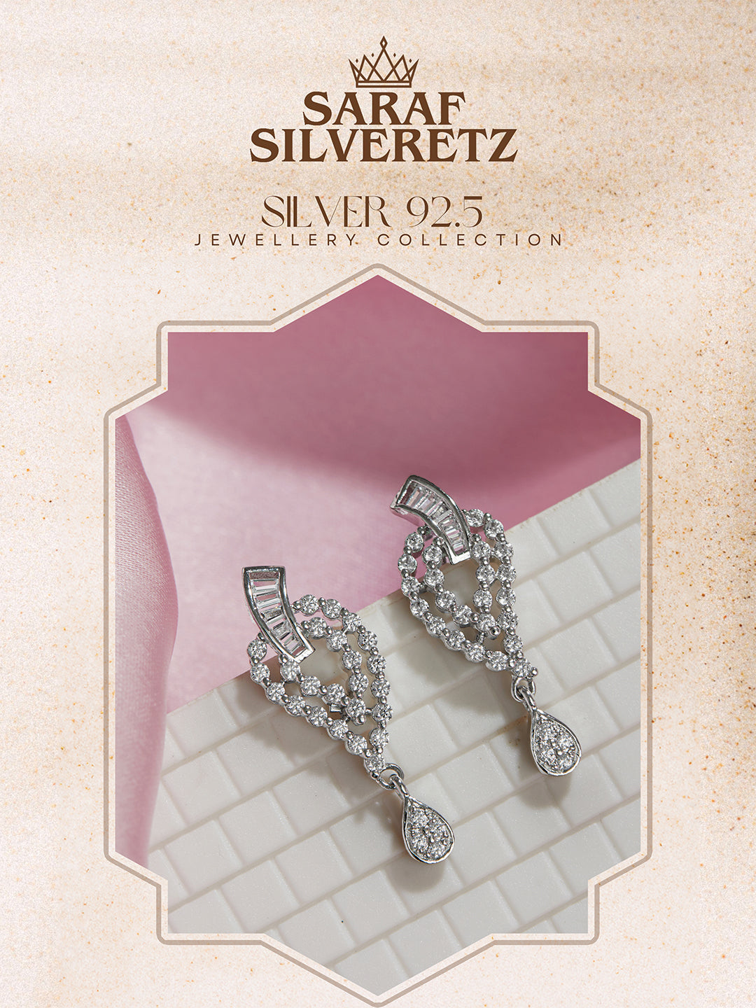 925 Sterling Silver Cubic Zirconia Studded Quirky Drop Earrings