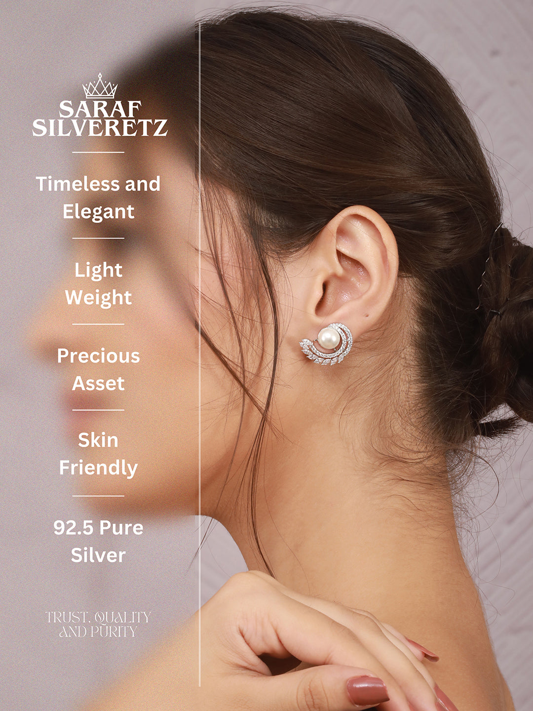 925 Sterling Silver Rhodium Plated Pearl Studds Earrings