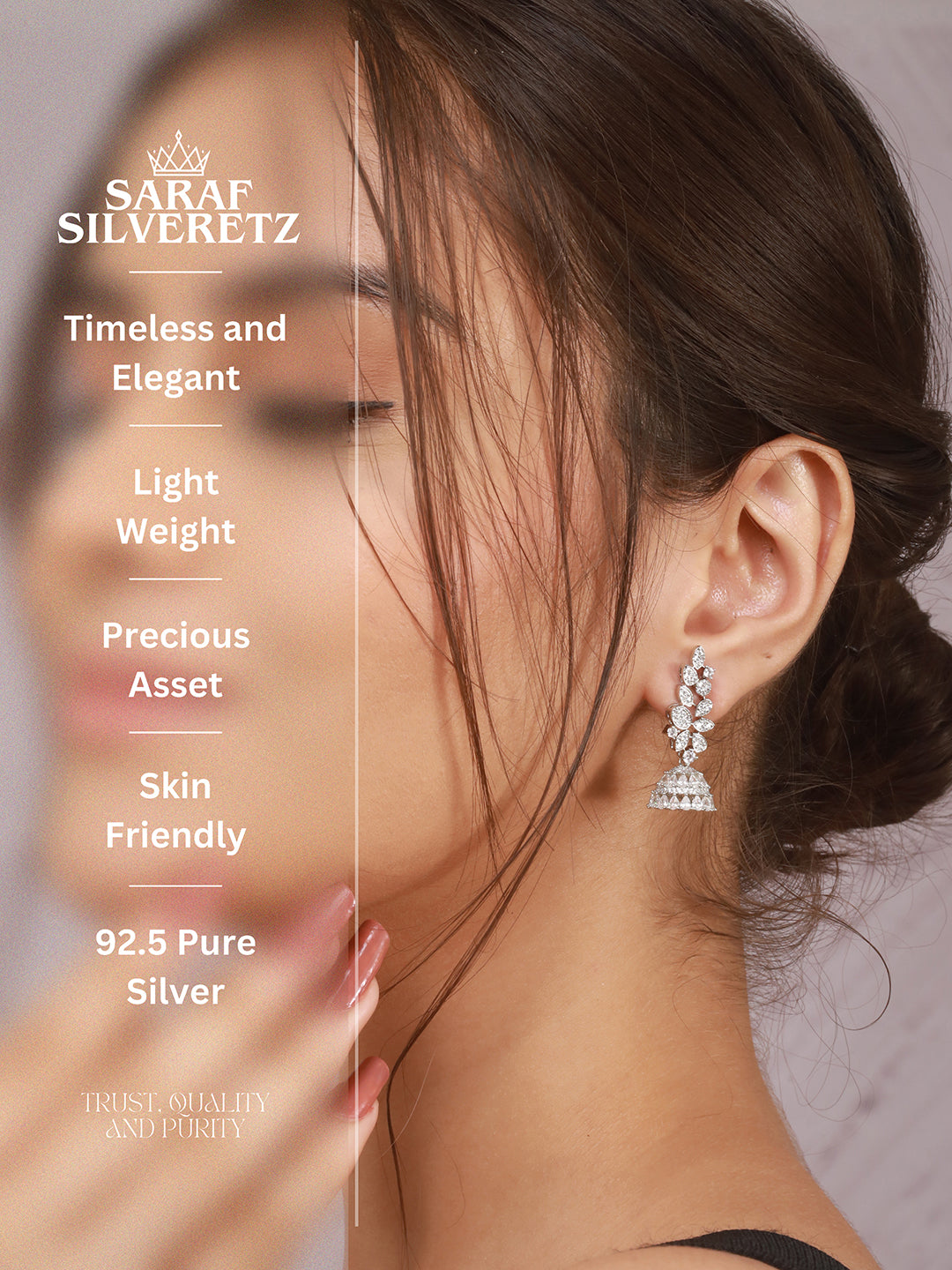 925 Sterling Silver Cubic Zirconia Leafy Jhumka Earrings