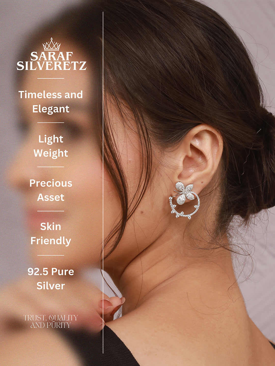 925 Sterling Silver Butterfly Circular Studds Earrings