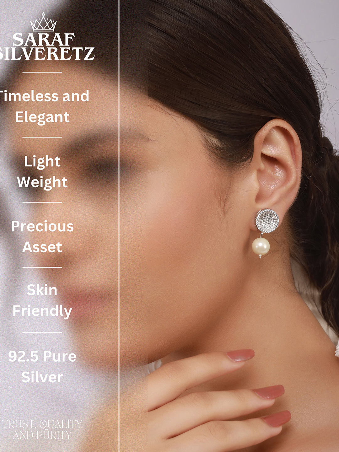 925 Sterling Silver Cubic Zirconia Circular Pearl Drop Earrings