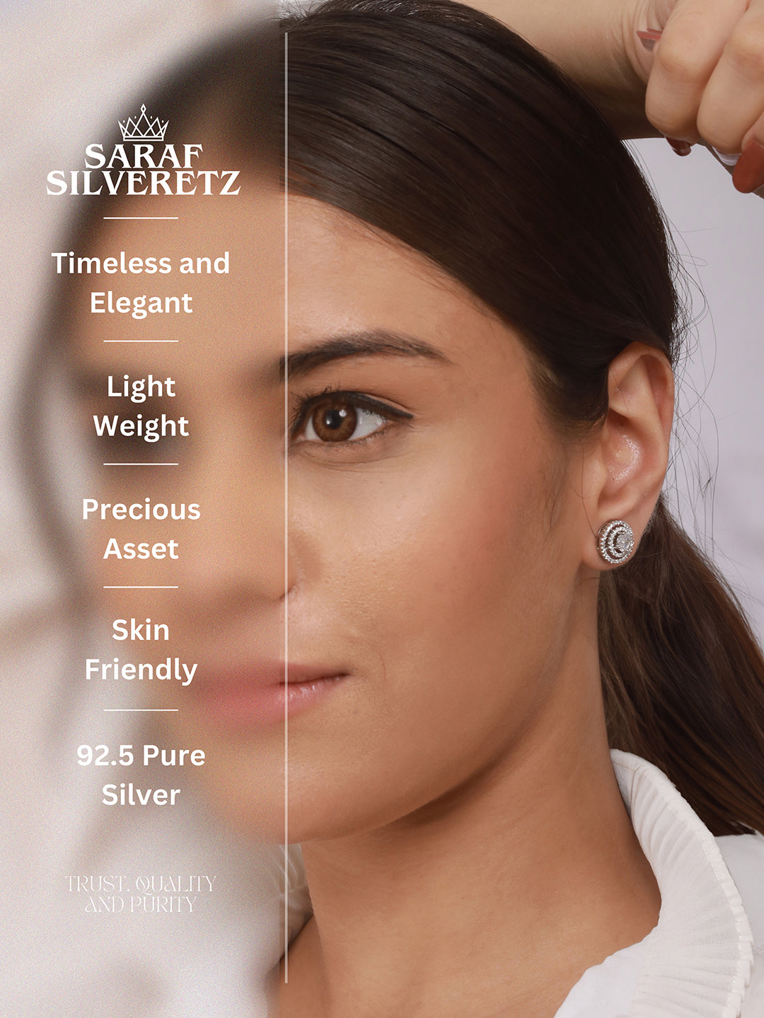 925 Sterling Silver Cubic Zirconia Concentric Circular Studds Earring