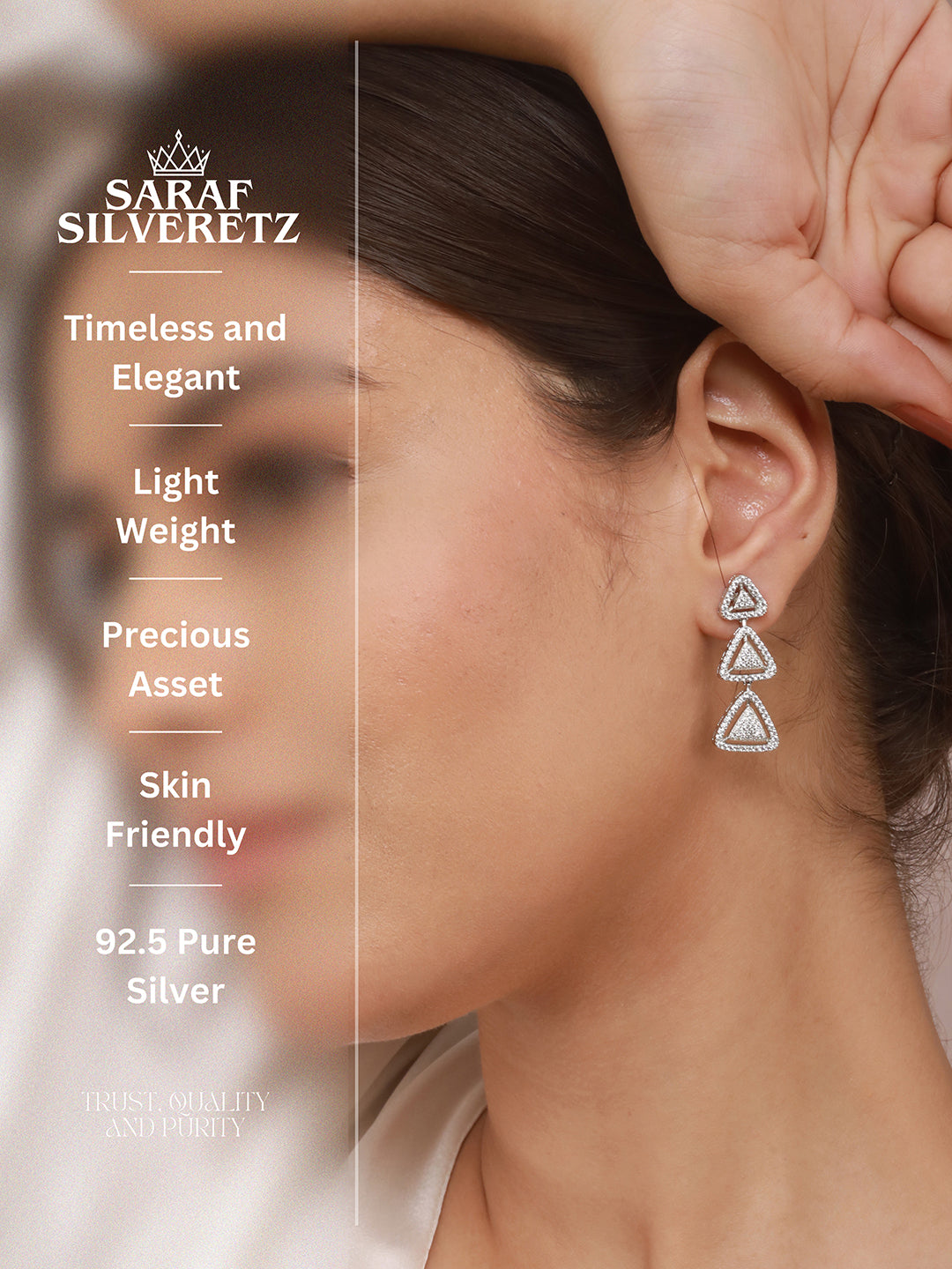 925 Sterling Silver Rhodium Plated CZ Pyramid Drop Earrings