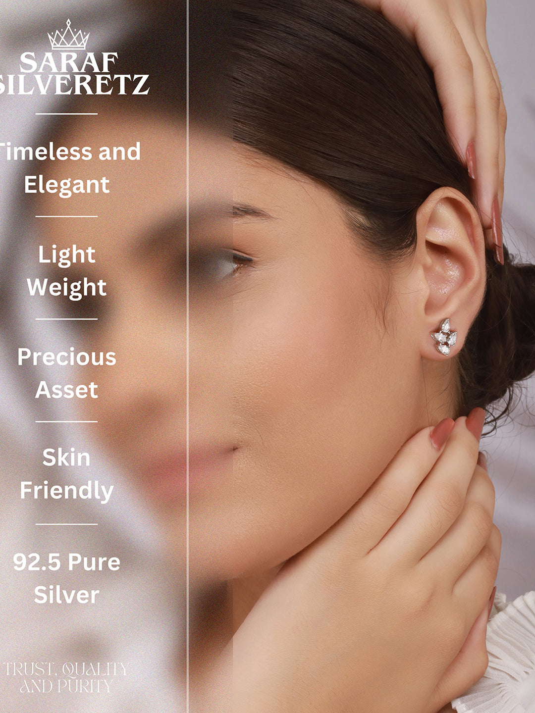 925 Sterling Silver AD Studded Rhodium Plated  Leafy Studds Earrings