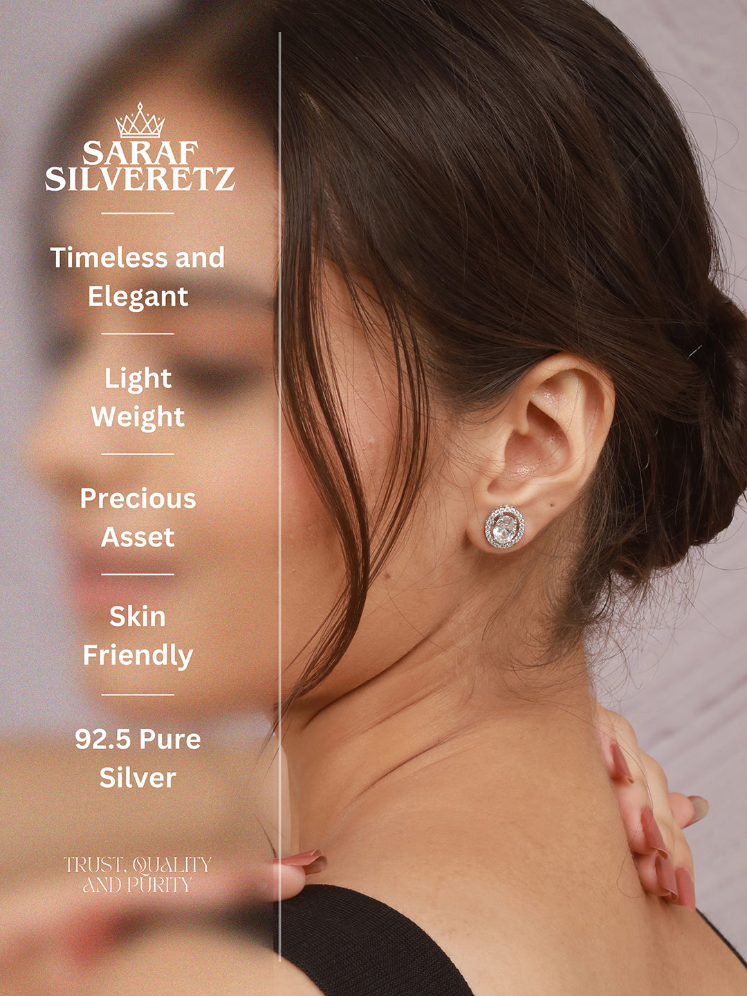 925 Sterling Silver AD Studded Rhodium Plated Oval Studds Earrings