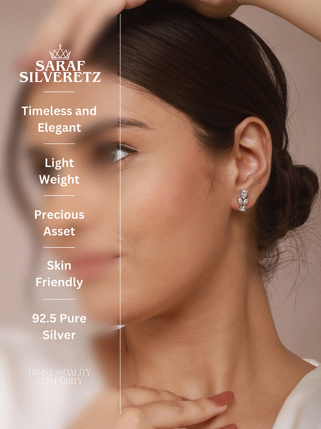 925 Sterling Silver Cubic Zirconia Leaf Studds Earrings