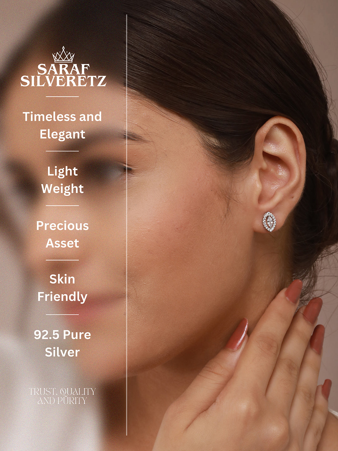 925 Sterling Silver Cubic Zirconia  Oval Marquis Studds Earrings