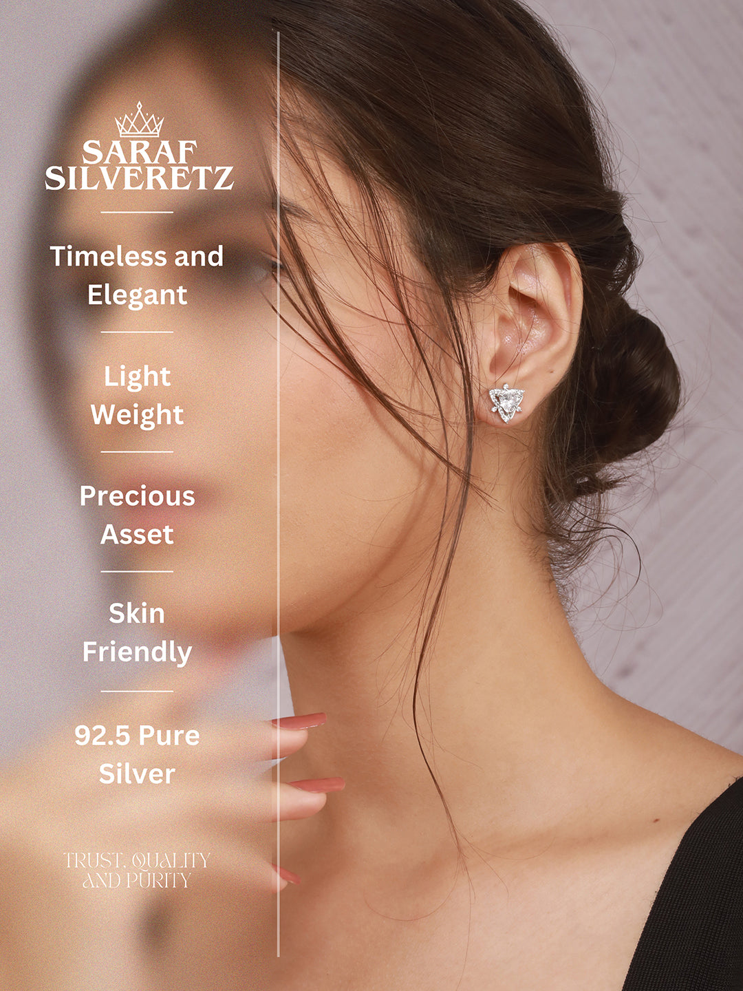 925 Sterling Silver Triangular Leafy Studs Earrings