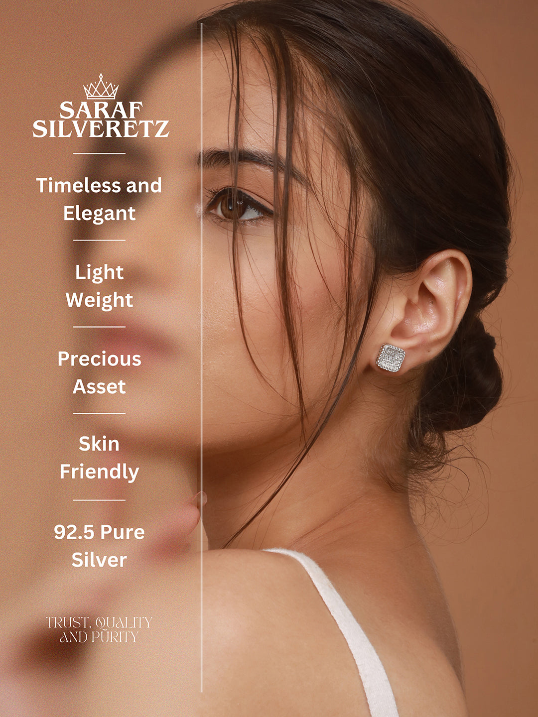 925 Sterling Silver Cubic Zirconia Square Studds Earrings