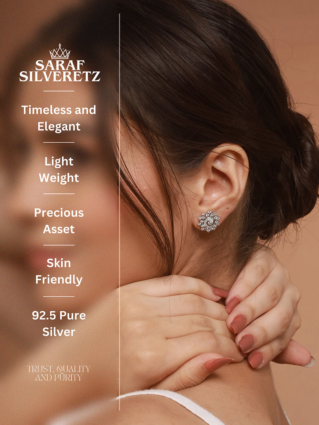 925 Sterling Silver Cubic Zirconia Flora Circle  Studds Earrings