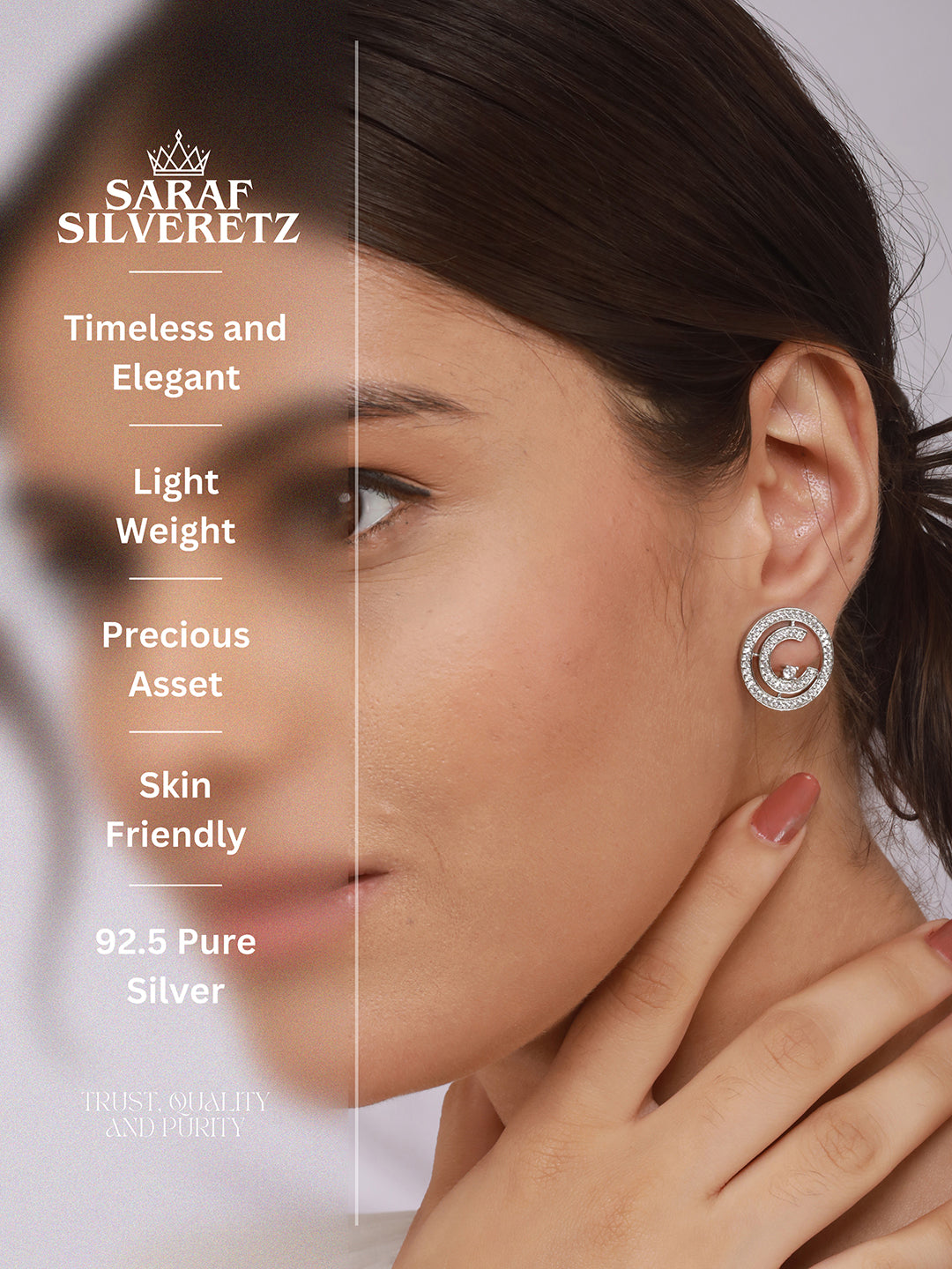 925 Sterling Silver Cubic Zirconia Concentric Circle  Studds Earring